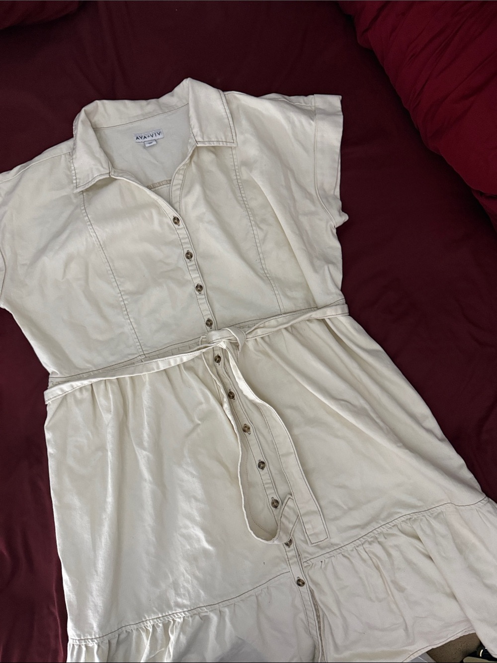 Ava & Viv Cream Button-Front Shirt Dress